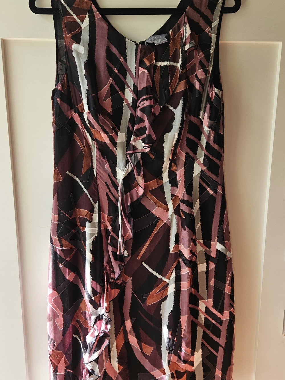 ECCOCI Sz. 10 ~ Sleeveless Abstract Ruffle-Accent Dress in Pink & Black